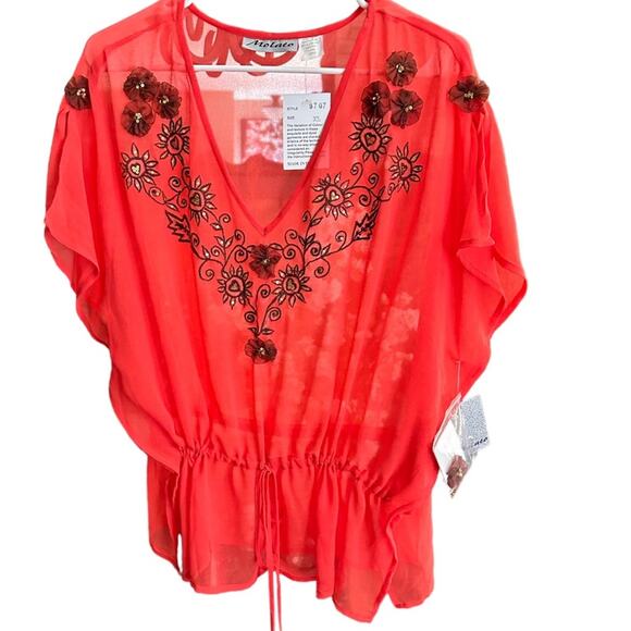 NWT  Vintage Molato Embroidered Sequins Sheer Orange Brown Blouse Size XL 129.00 - Picture 1 of 8
